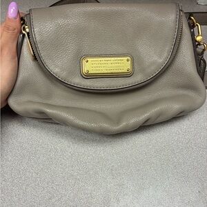 Marc by Marc Jacobs Taupe Gray Pebbled Leather Crossbody with Gold Plaque